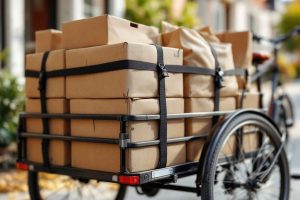 Astuces de rangement pour charger votre remorque de vélo sans perdre l'équilibre. Placez les objets lourds au fond pour une meilleure maniabilité